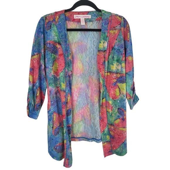 Leoma Lovegrove Cardigan XS Womens Printed Multicolor Open Front Ruch Sleeve - Picture 1 of 11
